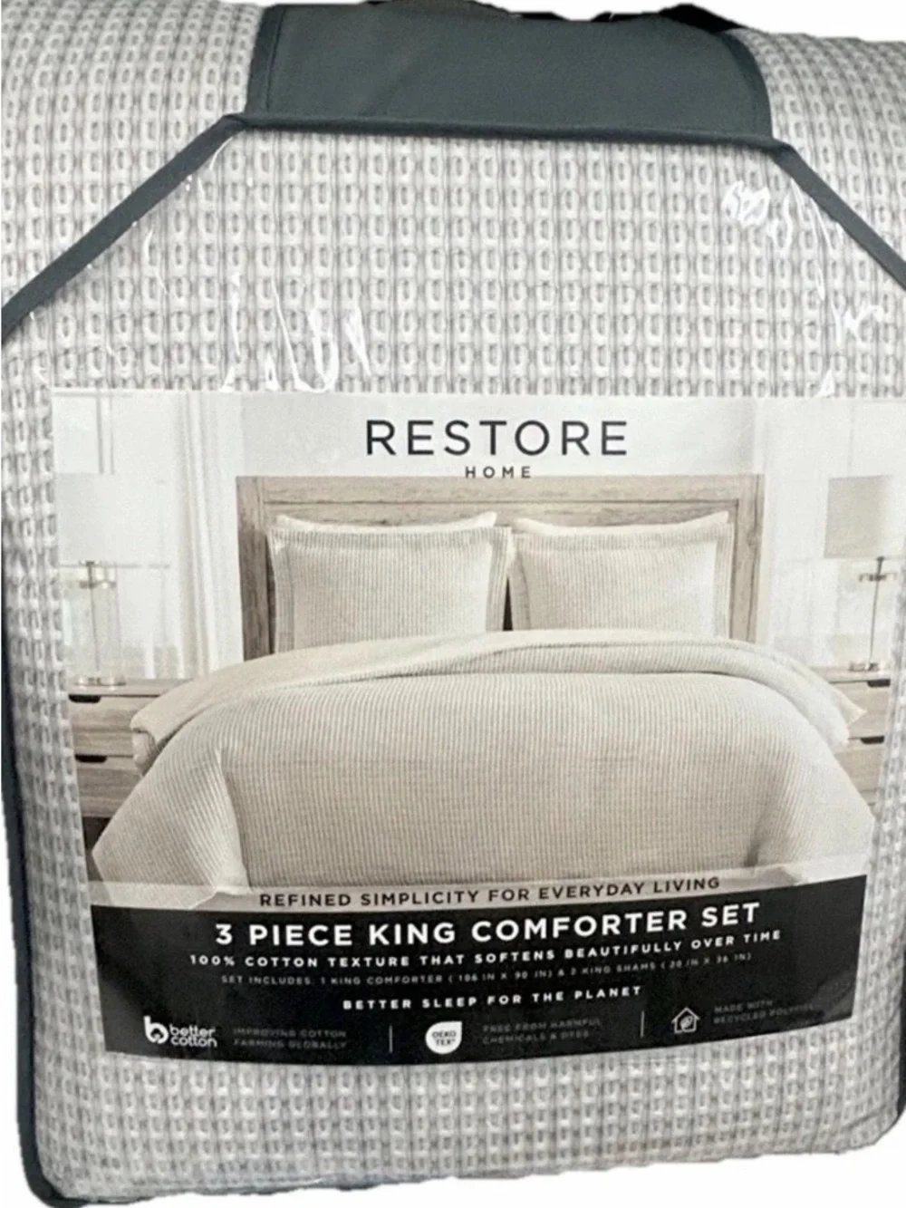 Restore Home 3 Piece Curated King Beige and Gray Comforter Set 108”x96”
